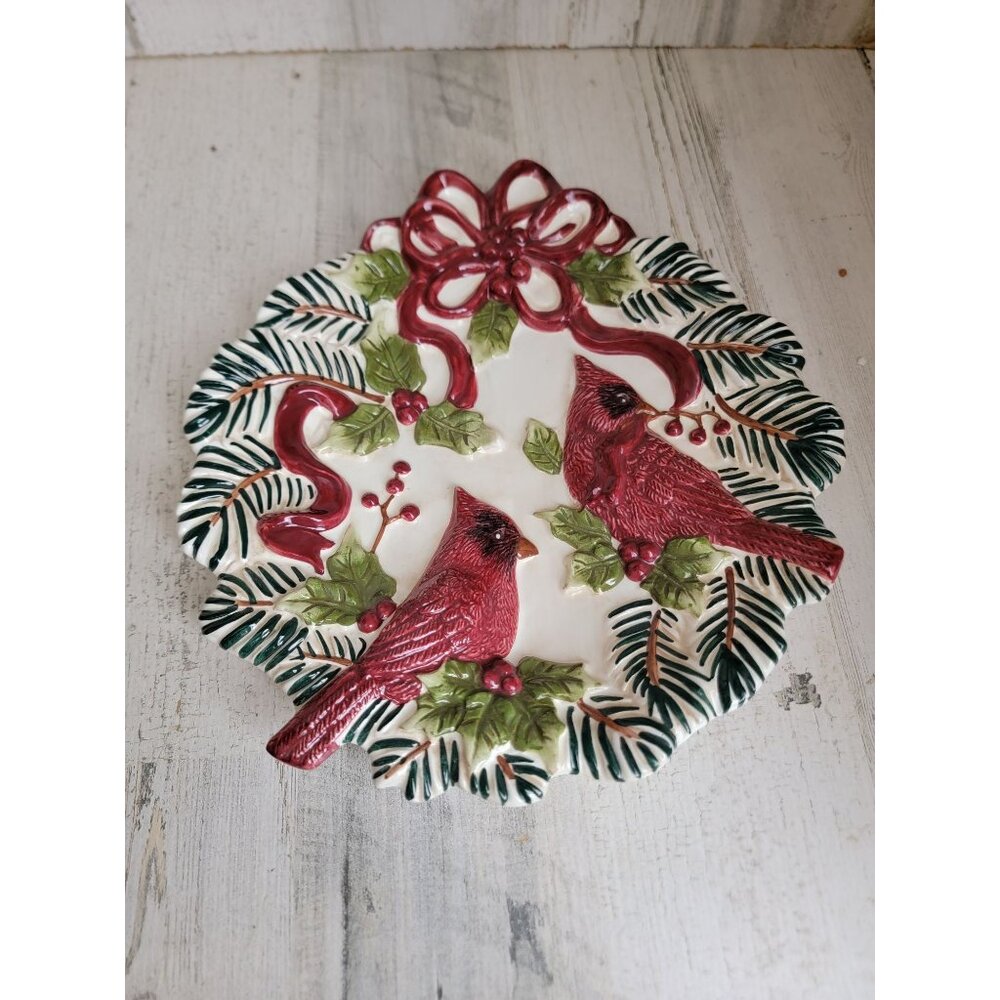 Season Bright red cardinal bird plate unique designed‎ xmas home decor
